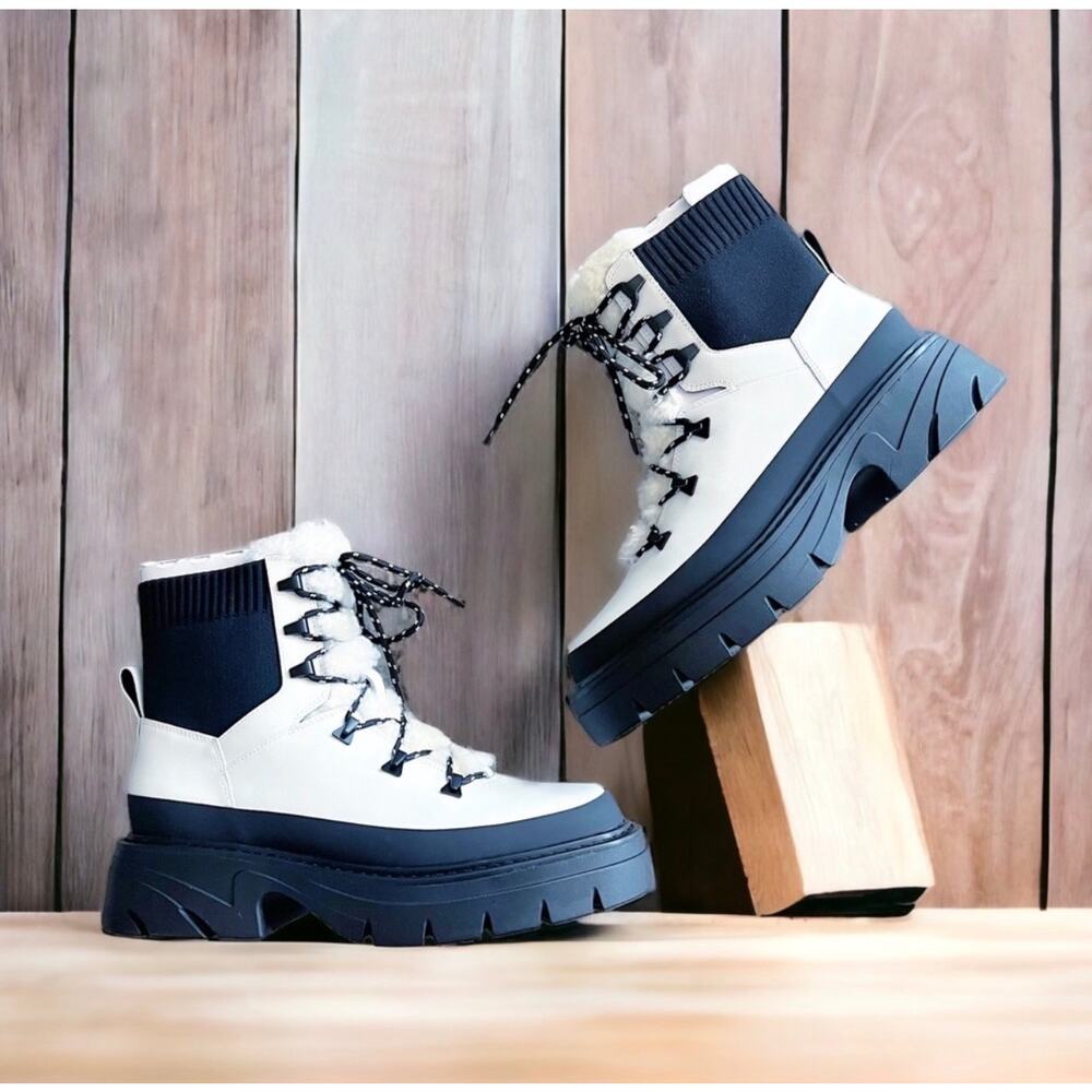 New! Marc Fisher Izuma Lugsole Boots in White/Black - Size 7.5 (MSRP $259) - Picture 2 of 11